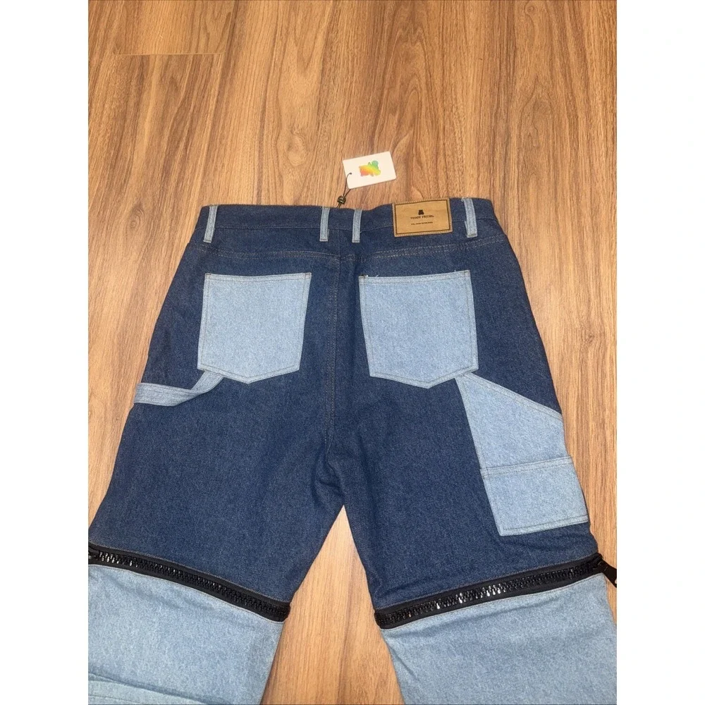 TEDDY FRESH Pants Lag Zip Off Denim Pants Unisex‎ Size 34  Relaxed Fit Jeans NWT